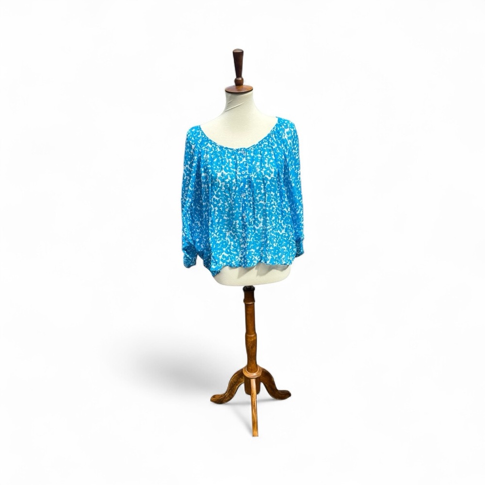 Lavender Brown Blue Floral Women's Top Size S